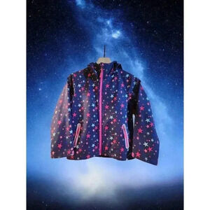 Top & Sky Hooded Rain Coat Girls Size 130 Cosmic Colorful Stars Jersey Lined